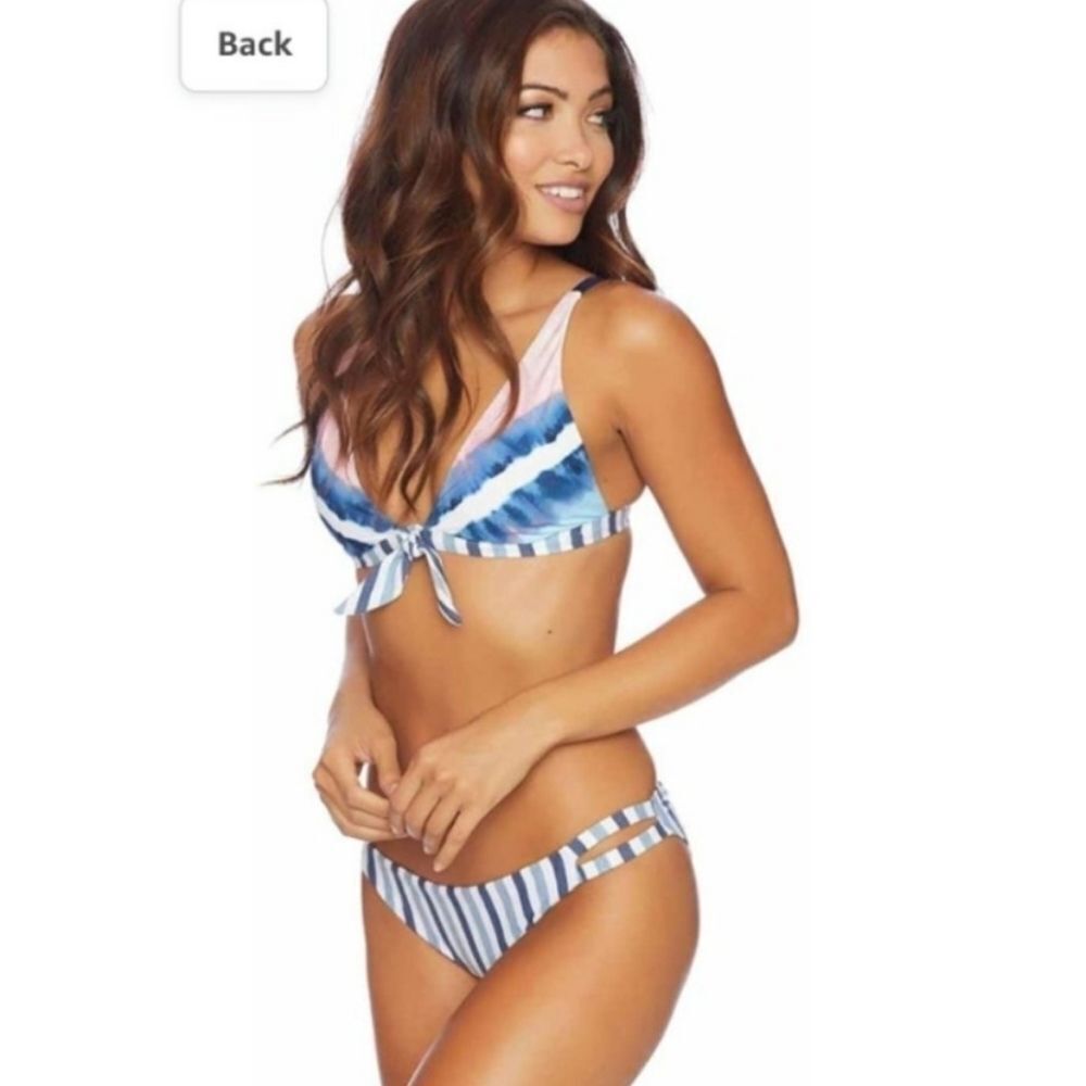 Splendid Blue and White Tie-Front Bikini